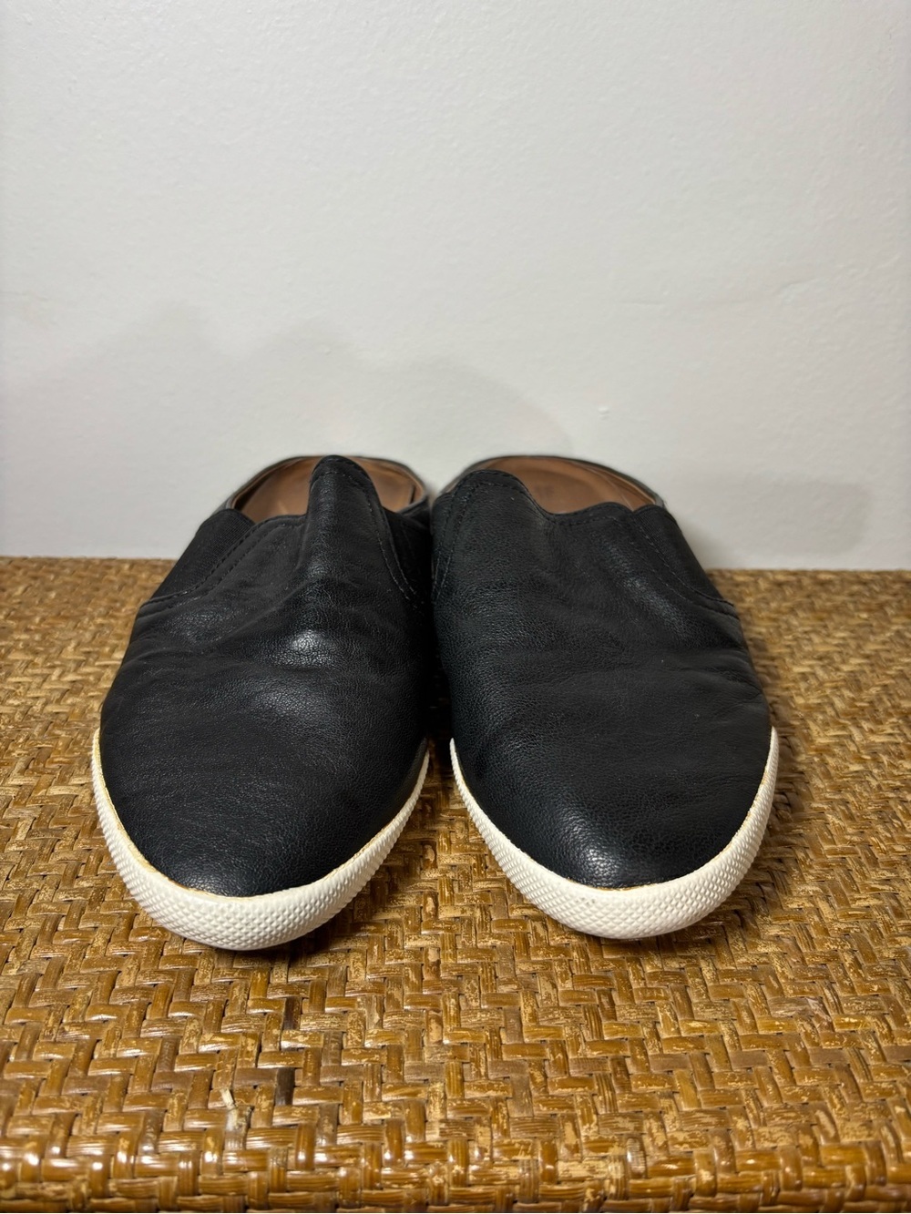 Frye Women's Black Slip-On Leather Flats with White Sole